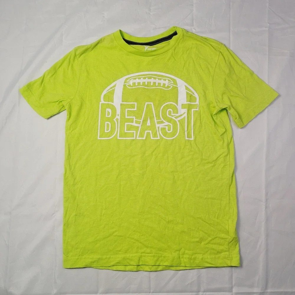 Old Navy Kids Active Go-Dry T-Shirt XL 14-16 Lime Green Beast Football Graphic